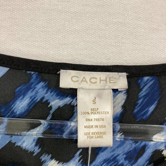 New Cache Small Black Blue Leopard Print Relaxed Flowy Long Sleeve Blouse - Picture 2 of 9